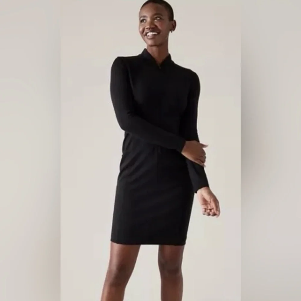 Athleta DELANCEY Elegant Black Long Sleeve Dress - Picture 1 of 7
